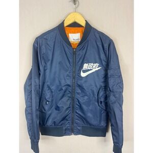 Big Sam Navy Blue Bomber Jacket Kanji‎ Lightning Bolt Nike Graphic Mens Large